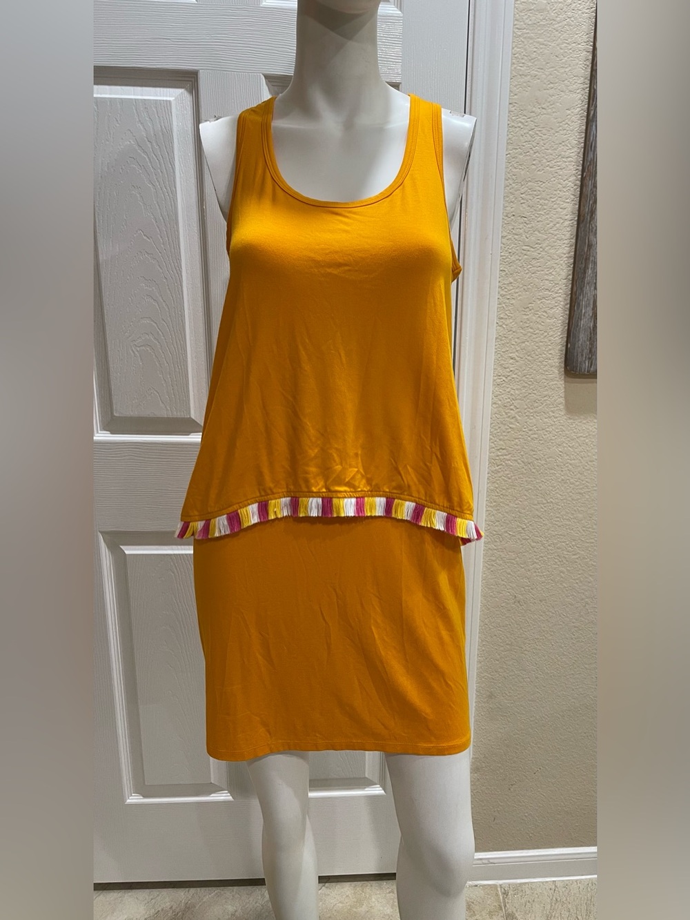 Trina Turk Richmond Tasseled Popover Dress Yellow Orange Mini Resort Size Small - Picture 3 of 11